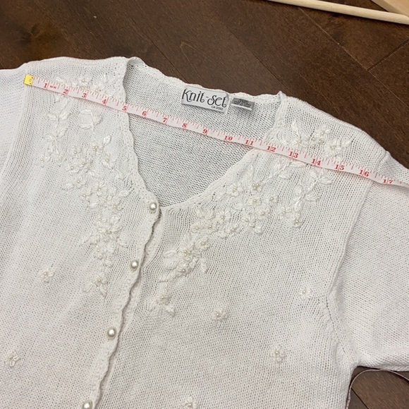 Vintage Floral Embroidered Pearl Button Grandma Knit Shirt Sweater - Picture 10 of 12